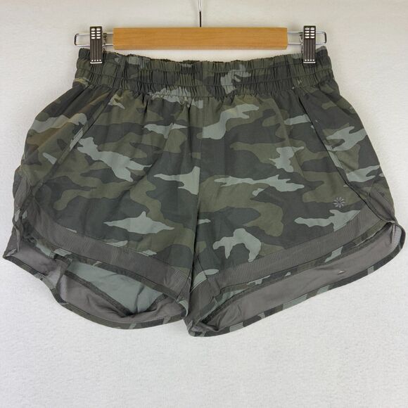 Athleta Printed Mesh Racer Run Short 4"‎ Green Camo Women's S Small 446581-05 - Picture 1 of 10